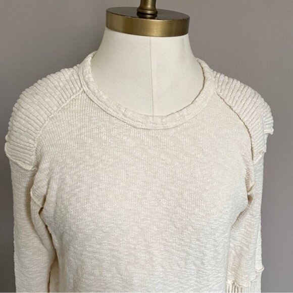 Pete Collection Ivory Slubbed Cotton Long Sleeve Knit Top - M 🇺🇸 - Picture 3 of 12